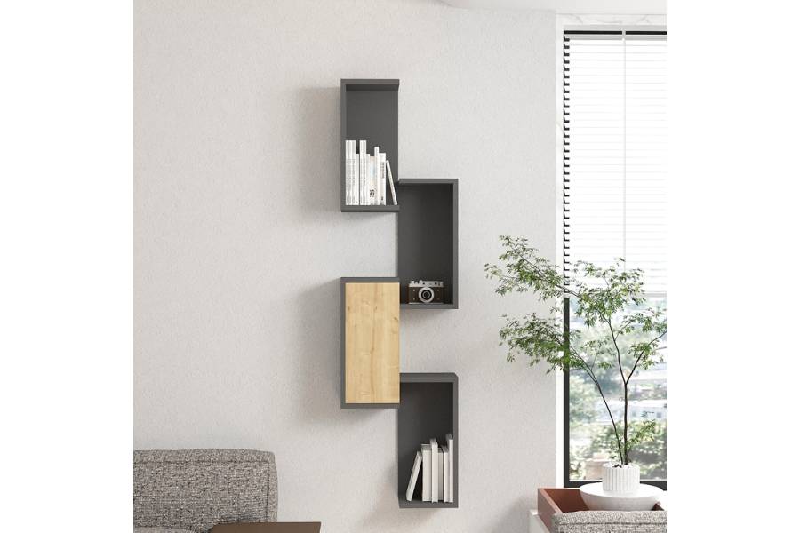 Ραφιέρα τοίχου Kongo pakoworld σε oak- ανθρακί απόχρωση 44x20x159εκ