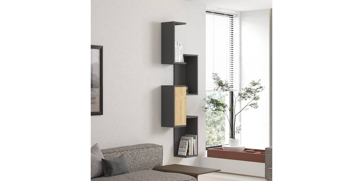 Ραφιέρα τοίχου Kongo pakoworld σε oak- ανθρακί απόχρωση 44x20x159εκ