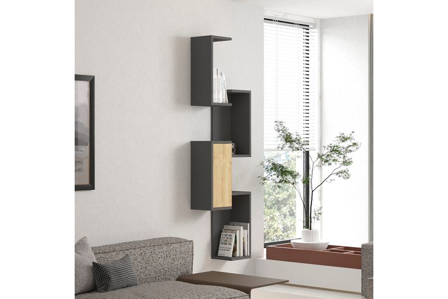 Ραφιέρα τοίχου Kongo pakoworld σε oak- ανθρακί απόχρωση 44x20x159εκ