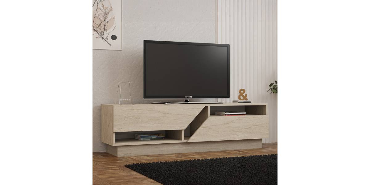 Έπιπλο τηλεόρασης Cogo pakoworld σε όψη τραβερτίνας 160x40x45εκ