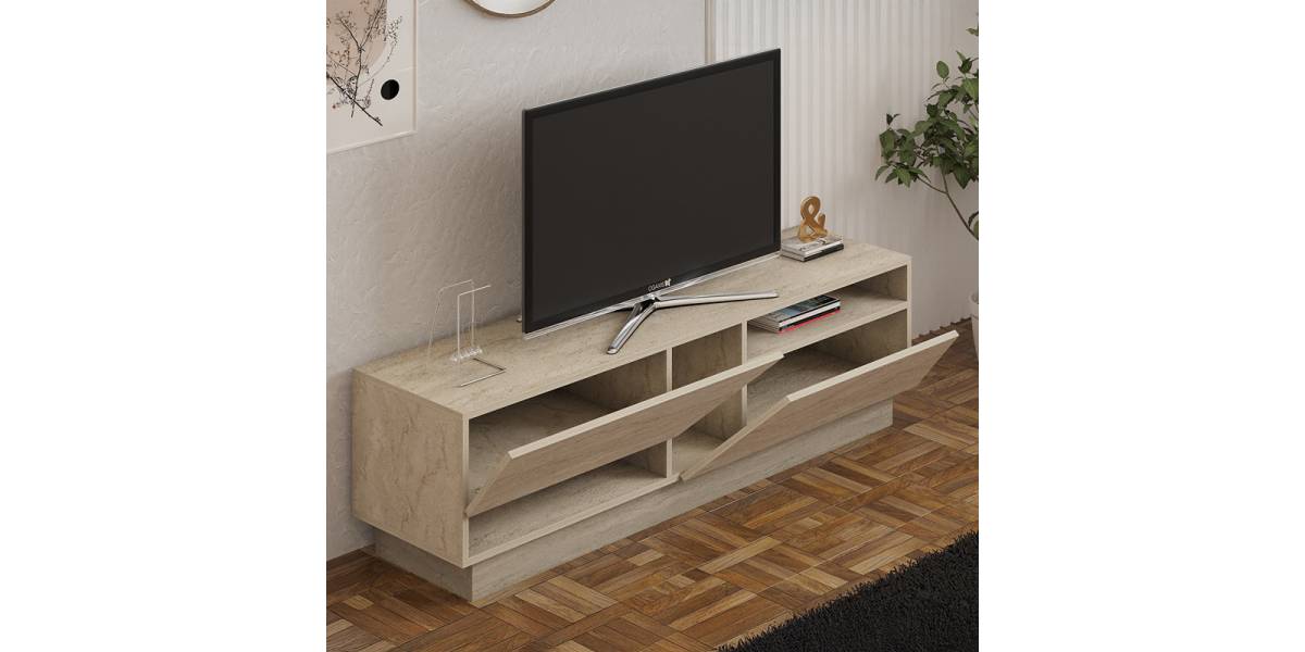 Έπιπλο τηλεόρασης Cogo pakoworld σε όψη τραβερτίνας 160x40x45εκ