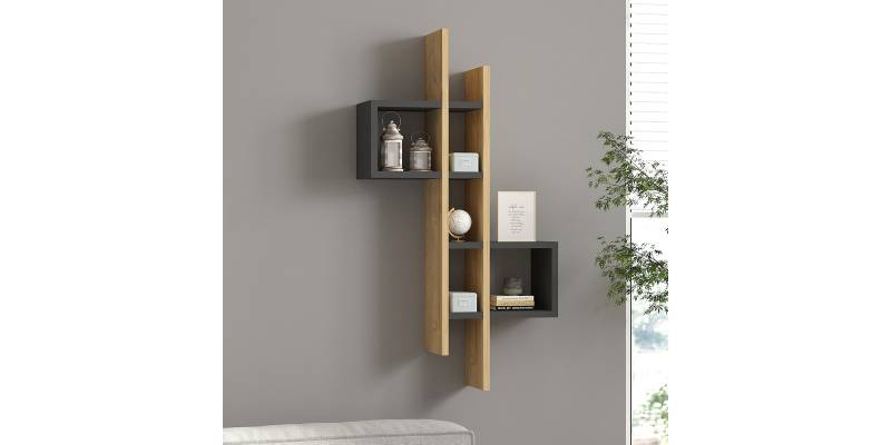 Ραφιέρα τοίχου Garel pakoworld σε oak-ανθρακί απόχρωση 53,8x19,6x108εκ