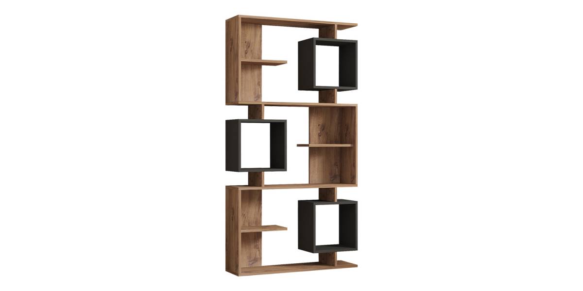 Βιβλιοθήκη Cubix pakoworld σε sonoma-ανθρακί απόχρωση 90x24,6x171,90εκ