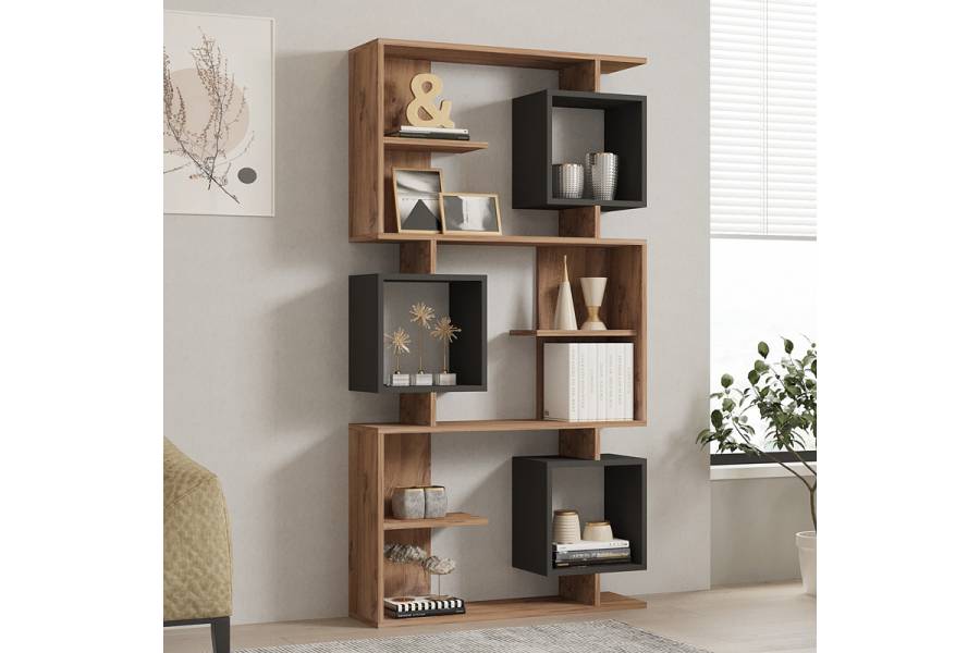 Βιβλιοθήκη Cubix pakoworld σε sonoma-ανθρακί απόχρωση 90x24,6x171,90εκ