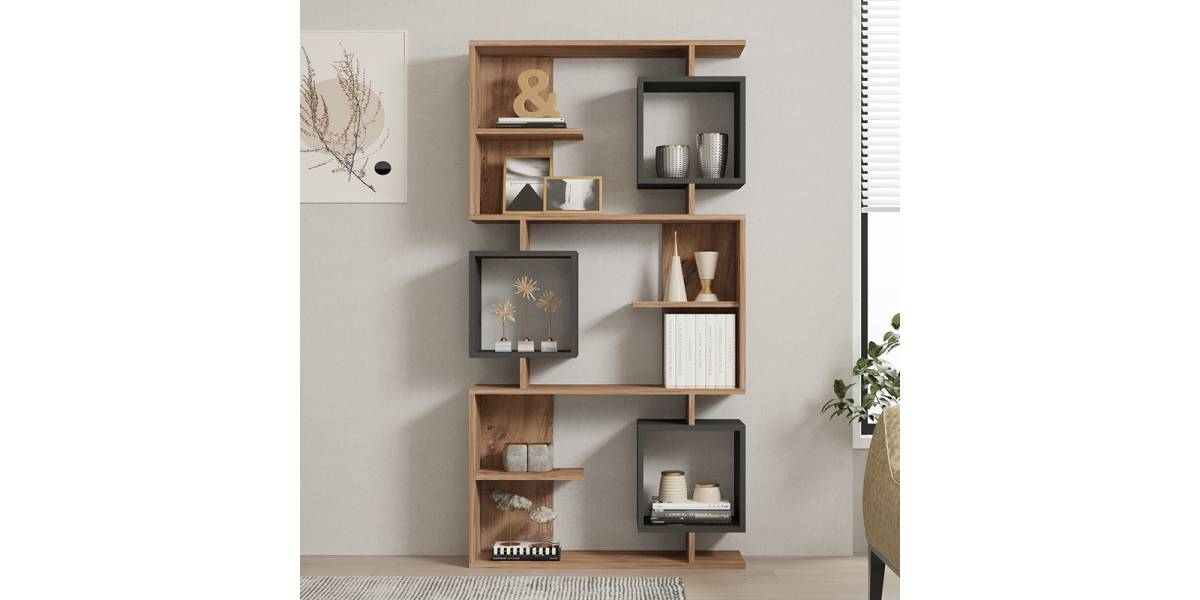 Βιβλιοθήκη Cubix pakoworld σε sonoma-ανθρακί απόχρωση 90x24,6x171,90εκ