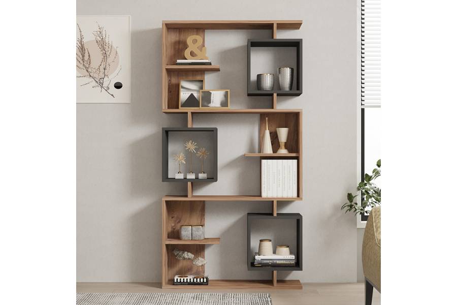 Βιβλιοθήκη Cubix pakoworld σε sonoma-ανθρακί απόχρωση 90x24,6x171,90εκ