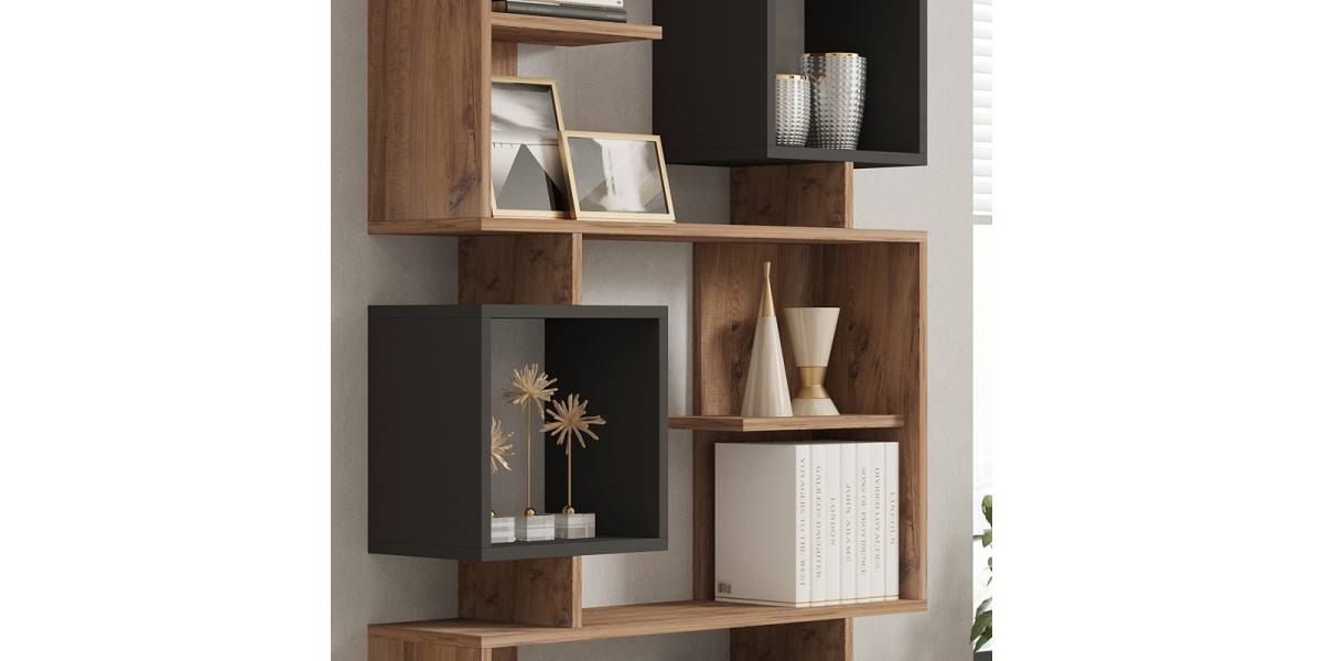 Βιβλιοθήκη Cubix pakoworld σε sonoma-ανθρακί απόχρωση 90x24,6x171,90εκ