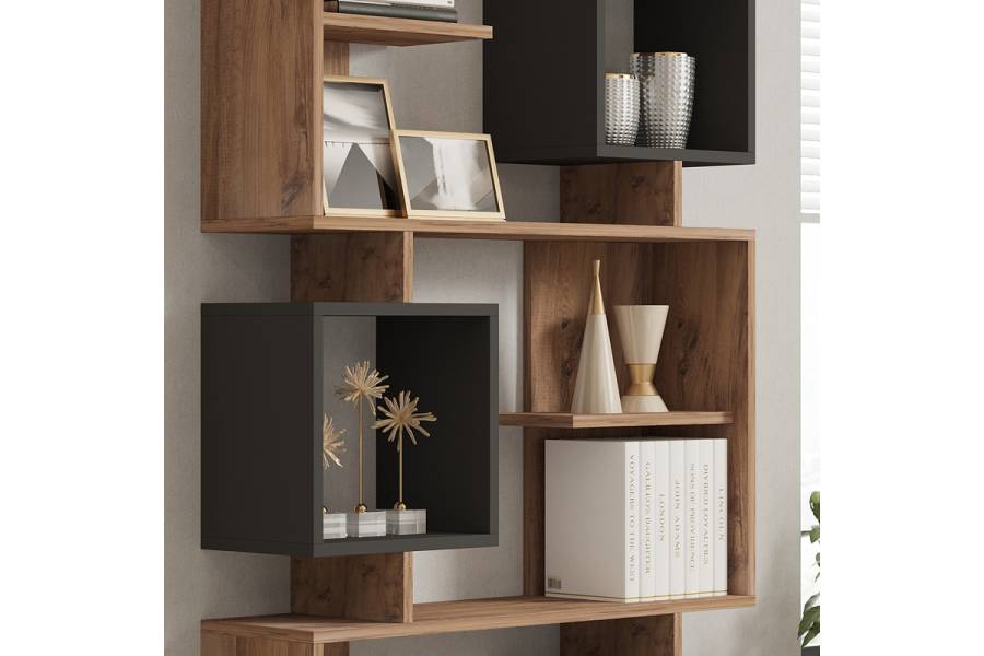 Βιβλιοθήκη Cubix pakoworld σε sonoma-ανθρακί απόχρωση 90x24,6x171,90εκ