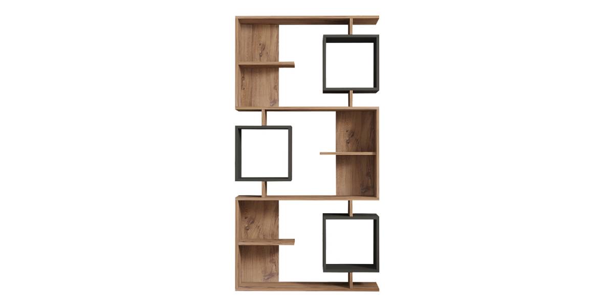 Βιβλιοθήκη Cubix pakoworld σε sonoma-ανθρακί απόχρωση 90x24,6x171,90εκ
