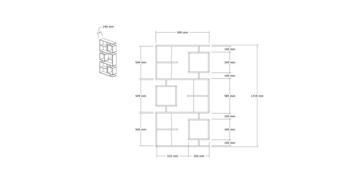 Βιβλιοθήκη Cubix pakoworld σε sonoma-ανθρακί απόχρωση 90x24,6x171,90εκ
