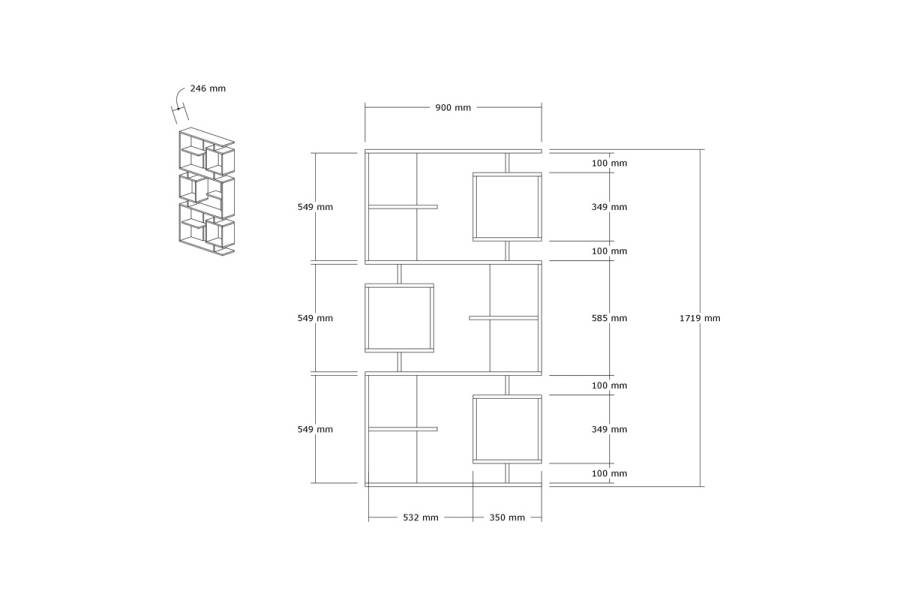 Βιβλιοθήκη Cubix pakoworld σε sonoma-ανθρακί απόχρωση 90x24,6x171,90εκ