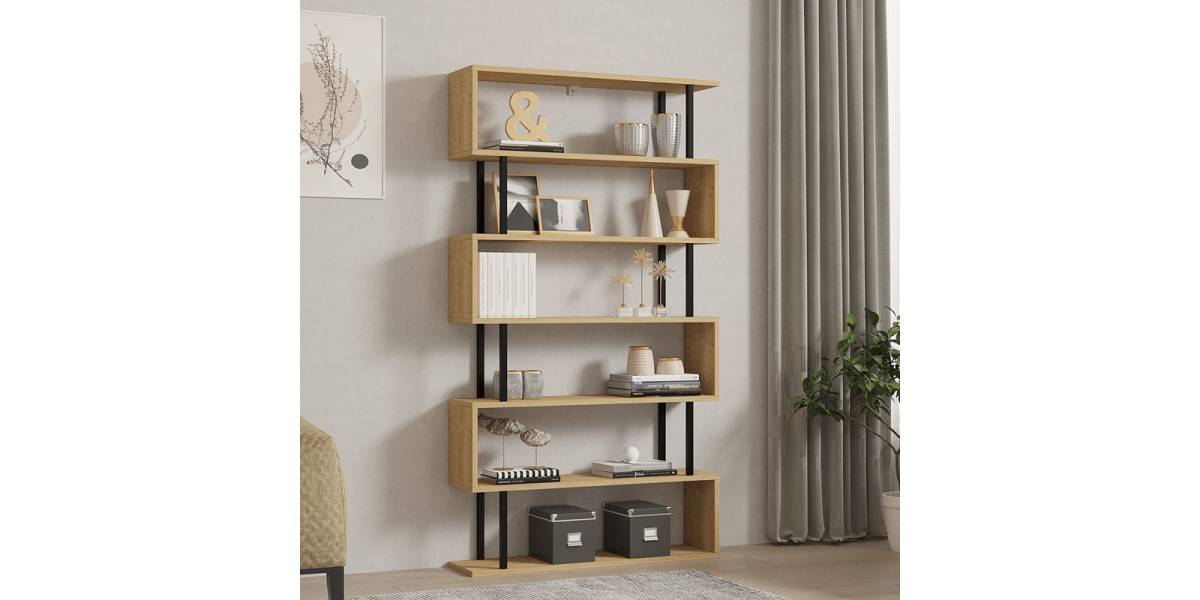 Βιβλιοθήκη Ziza pakoworld σε oak απόχρωση 90x22x162.6εκ