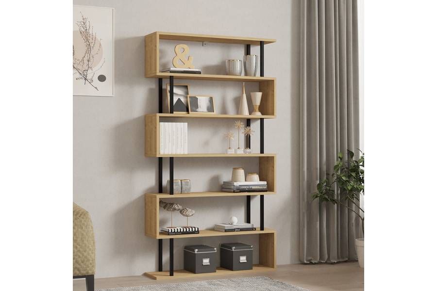 Βιβλιοθήκη Ziza pakoworld σε oak απόχρωση 90x22x162.6εκ