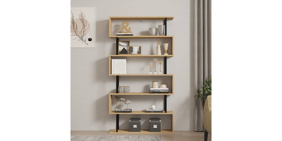 Βιβλιοθήκη Ziza pakoworld σε oak απόχρωση 90x22x162.6εκ