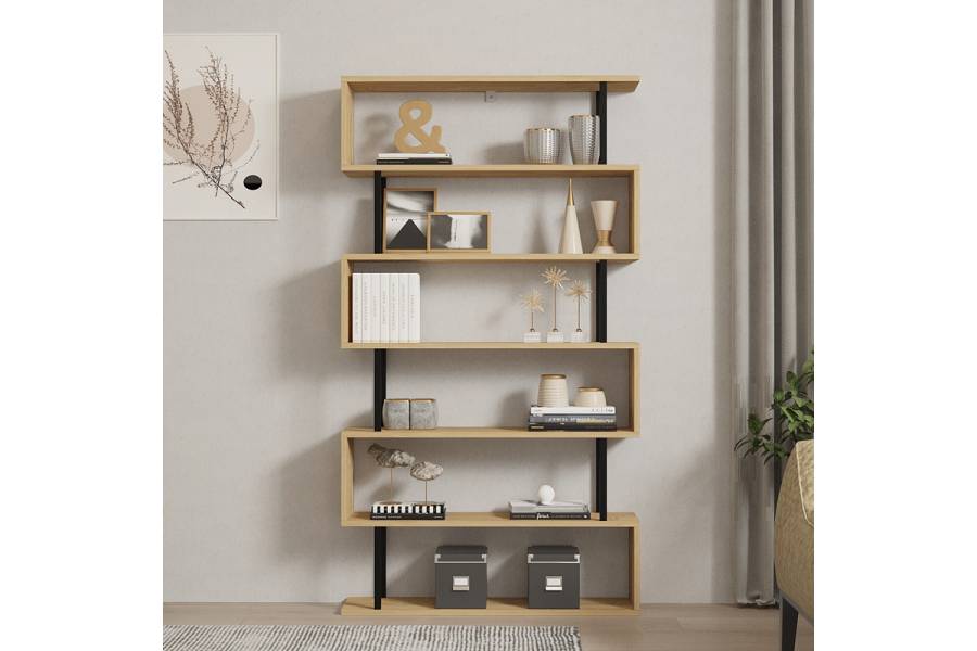 Βιβλιοθήκη Ziza pakoworld σε oak απόχρωση 90x22x162.6εκ