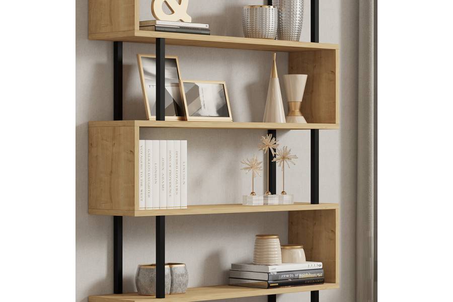 Βιβλιοθήκη Ziza pakoworld σε oak απόχρωση 90x22x162.6εκ