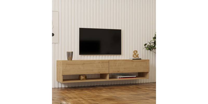 Έπιπλο τηλεόρασης επιτοίχιο Melosa pakoworld σε oak απόχρωση 141x30x31εκ