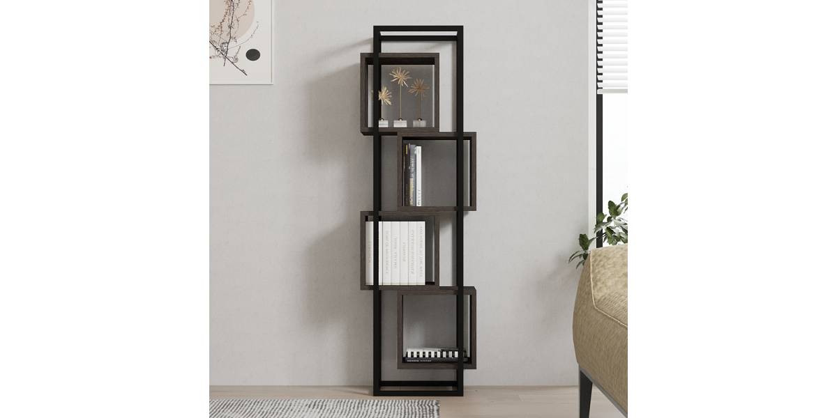Βιβλιοθήκη Gridur pakoworld σε σκούρο καρυδί απόχρωση 44x29x140εκ