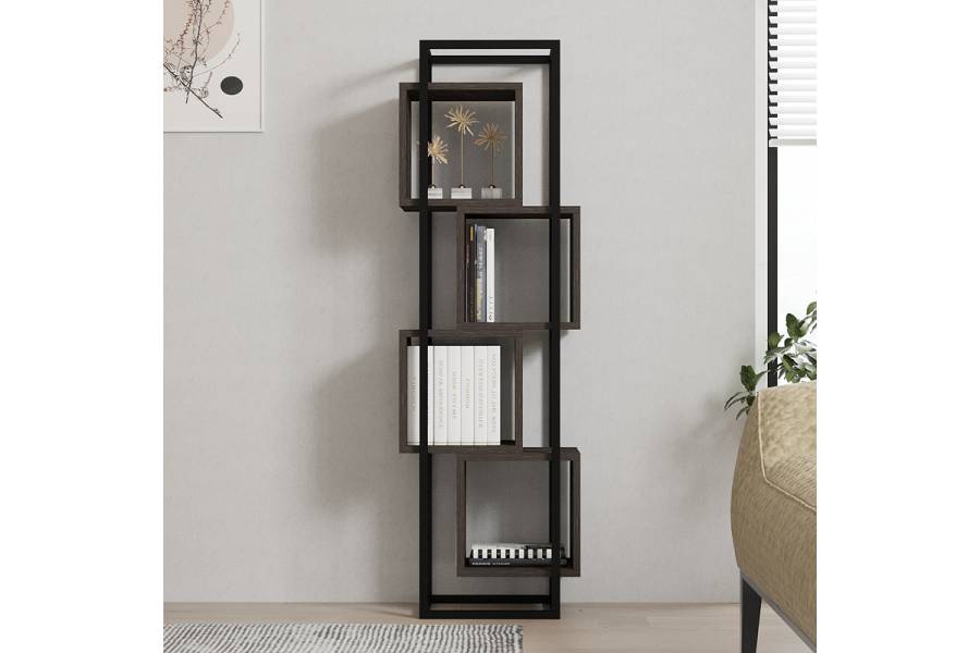 Βιβλιοθήκη Gridur pakoworld σε σκούρο καρυδί απόχρωση 44x29x140εκ