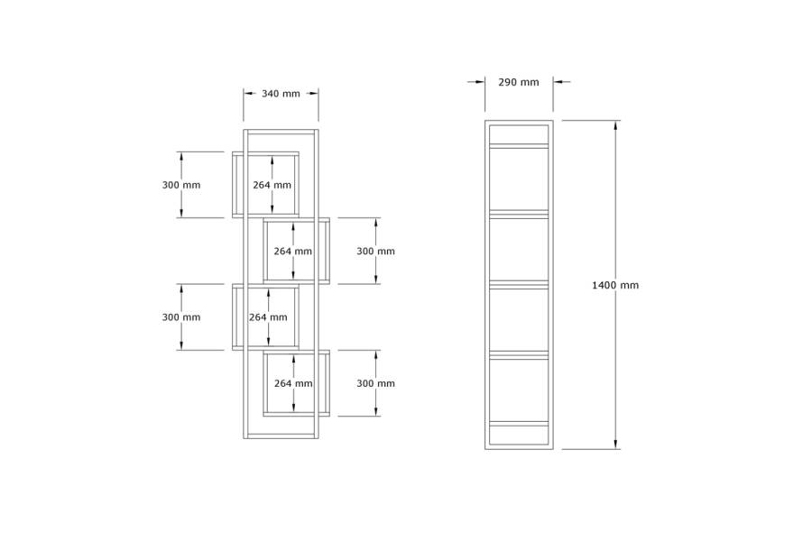 Βιβλιοθήκη Gridur pakoworld σε σκούρο καρυδί απόχρωση 44x29x140εκ
