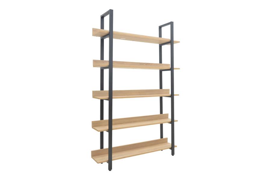 Βιβλιοθήκη Almond pakoworld σε oak-μαύρη απόχρωση 120x29x185εκ