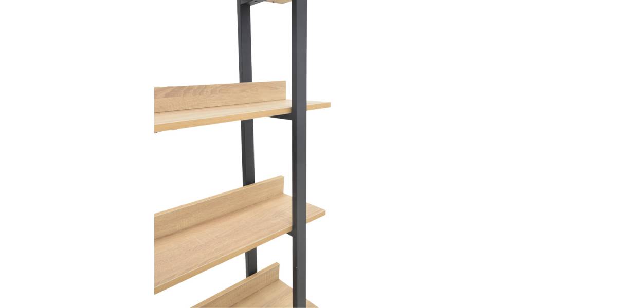 Βιβλιοθήκη Almond pakoworld σε oak-μαύρη απόχρωση 120x29x185εκ