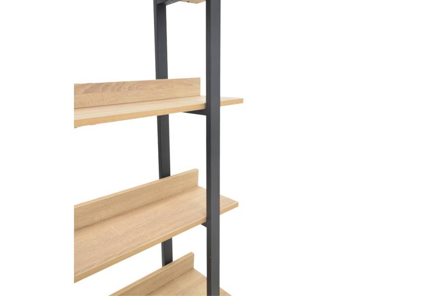 Βιβλιοθήκη Almond pakoworld σε oak-μαύρη απόχρωση 120x29x185εκ