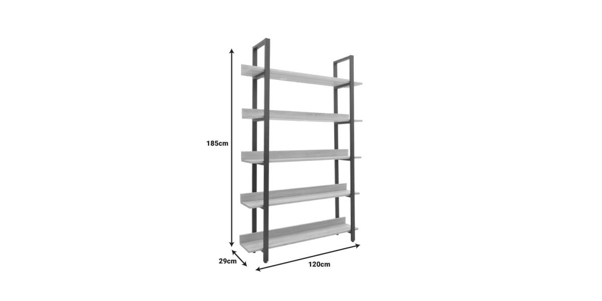 Βιβλιοθήκη Almond pakoworld σε oak-μαύρη απόχρωση 120x29x185εκ
