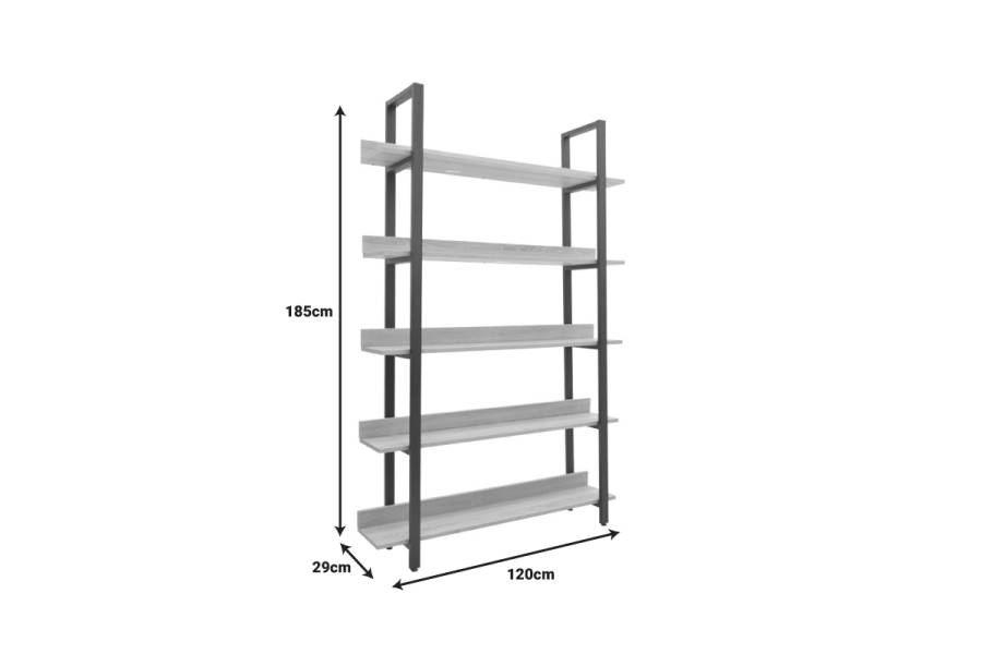 Βιβλιοθήκη Almond pakoworld σε oak-μαύρη απόχρωση 120x29x185εκ