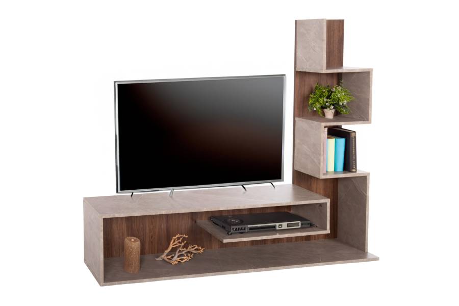 ΣΥΝΘΕΤΟ ΤΗΛΕΟΡΑΣΗΣ EDELIE HM8908.14 ΜΕΛΑΜΙΝΗ ΓΚΡΙ STONE TEXTURE-ΦΥΣΙΚΟ 150x29,5x120Υεκ.