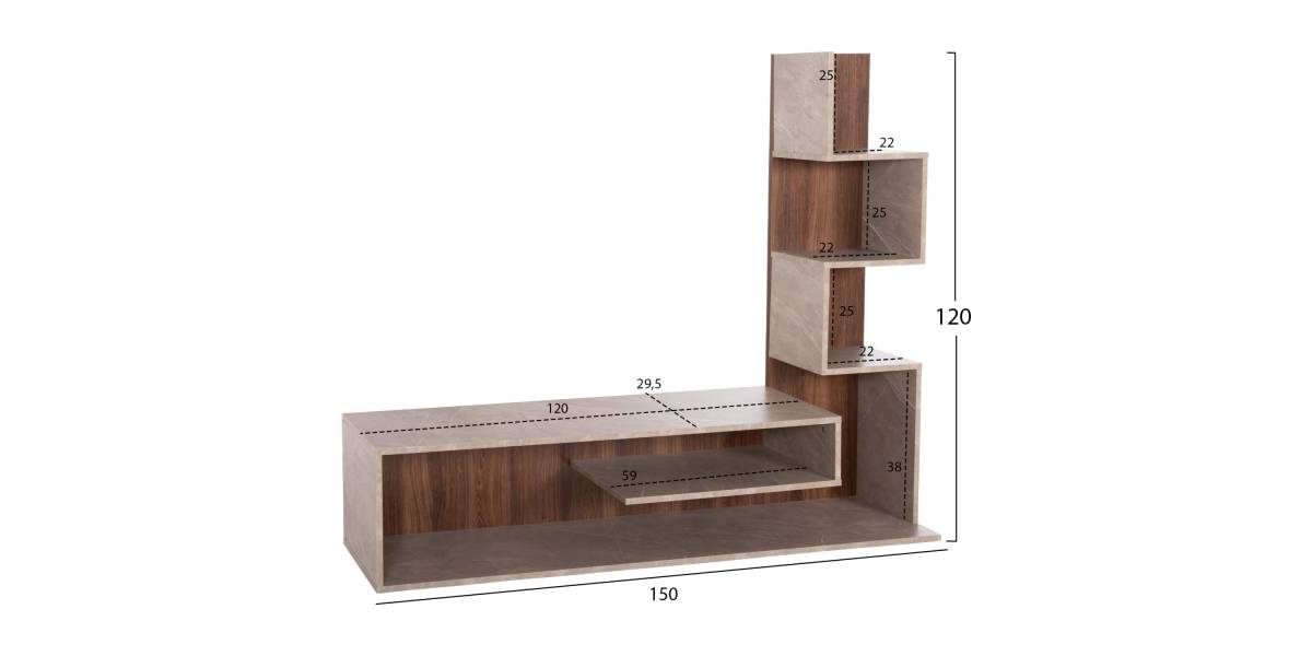 ΣΥΝΘΕΤΟ ΤΗΛΕΟΡΑΣΗΣ EDELIE HM8908.14 ΜΕΛΑΜΙΝΗ ΓΚΡΙ STONE TEXTURE-ΦΥΣΙΚΟ 150x29,5x120Υεκ.