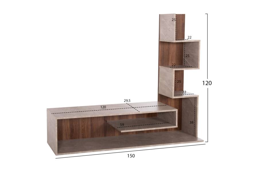 ΣΥΝΘΕΤΟ ΤΗΛΕΟΡΑΣΗΣ EDELIE HM8908.14 ΜΕΛΑΜΙΝΗ ΓΚΡΙ STONE TEXTURE-ΦΥΣΙΚΟ 150x29,5x120Υεκ.