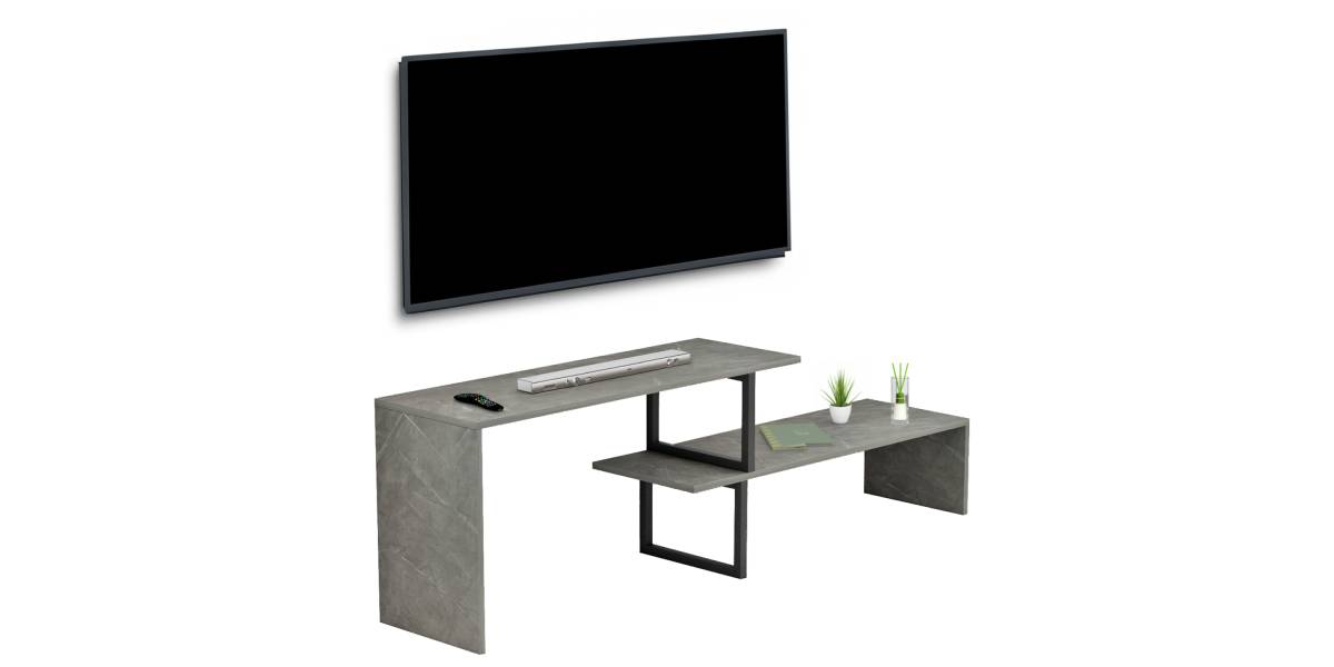 ΕΠΙΠΛΟ ΤΗΛΕΟΡΑΣΗΣ ΕΠΕΚΤ. BRIGGITE HM8892.11 ΜΕΛΑΜΙΝΗ GREY STONE TEXTURE 160x30x45Υεκ.