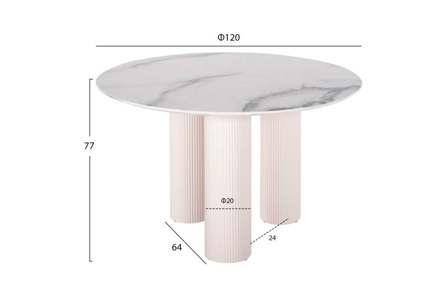 ΤΡΑΠΕΖΙ ΣΤΡΟΓΓΥΛΟ DORIK HM9768.01 MDF ΛΕΥΚΟ ΜΑΡΜΑΡΟ-MDF ΠΟΔΙΑ Φ120x77Υεκ.