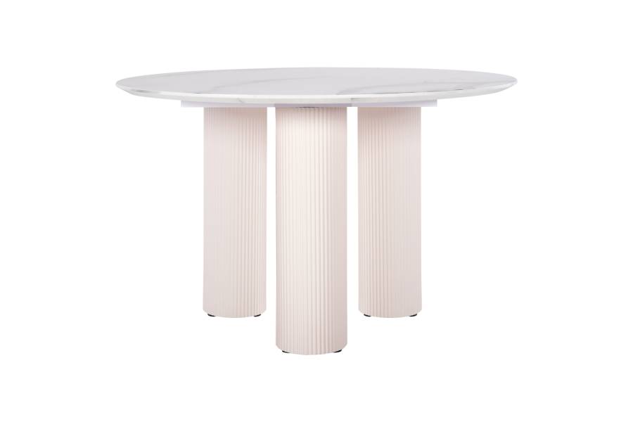 ΤΡΑΠΕΖΙ ΣΤΡΟΓΓΥΛΟ DORIK HM9768.01 MDF ΛΕΥΚΟ ΜΑΡΜΑΡΟ-MDF ΠΟΔΙΑ Φ120x77Υεκ.