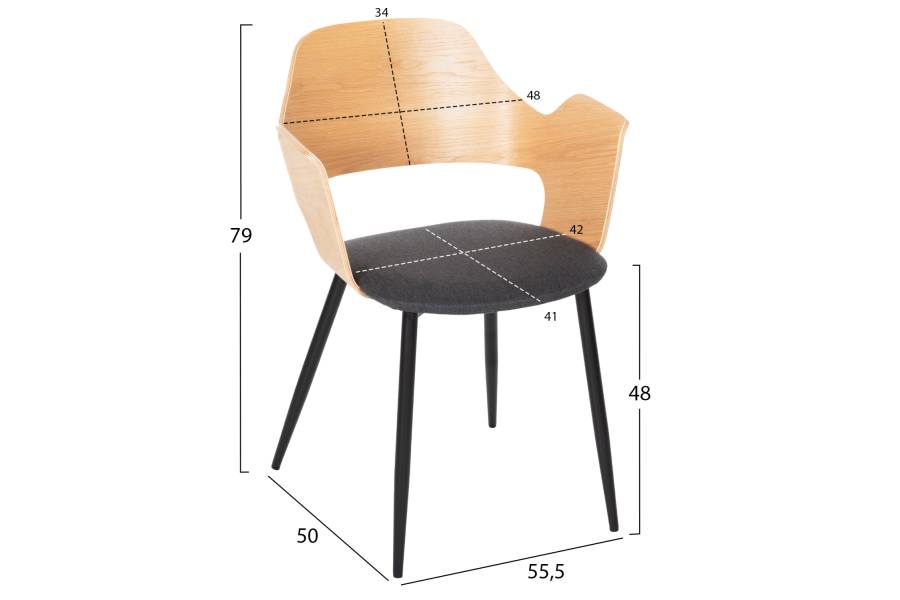 ΚΑΡΕΚΛΑ VELP HM9616.02 ΞΥΛΟ ΣΕ ΦΥΣΙΚΟ-ΓΚΡΙ ΥΦΑΣΜΑ-ΜΑΥΡΑ ΜΕΤΑΛ. ΠΟΔΙΑ 55,5x50x79Υεκ.
