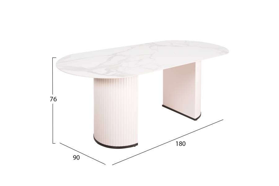 ΤΡΑΠΕΖΙ ΤΡΑΠΕΖΑΡΙΑΣ CORBY HM9771.01 12mmΚΕΡΑΜΙΚΟ ΛΕΥΚΟ ΜΑΡΜΑΡΟ-MDF ΛΕΥΚΟ 180x90x76Υ εκ.