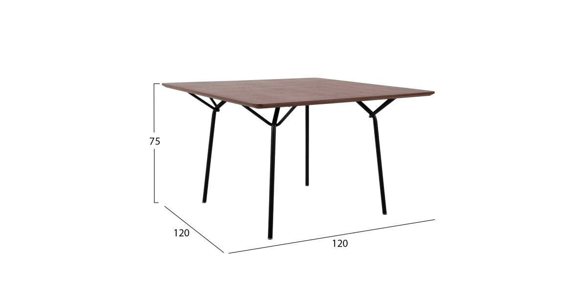 ΤΡΑΠΕΖΙ ΤΡΑΠΕΖΑΡΙΑΣ TRENK HM9614.02 MDF ΜΕ ΚΑΠΛΑΜΑ ΔΡΥΟΣ ΚΑΡΥΔΙ-ΜΑΥΡΟ ΜΕΤΑΛΛΟ 120x120x75Υεκ.