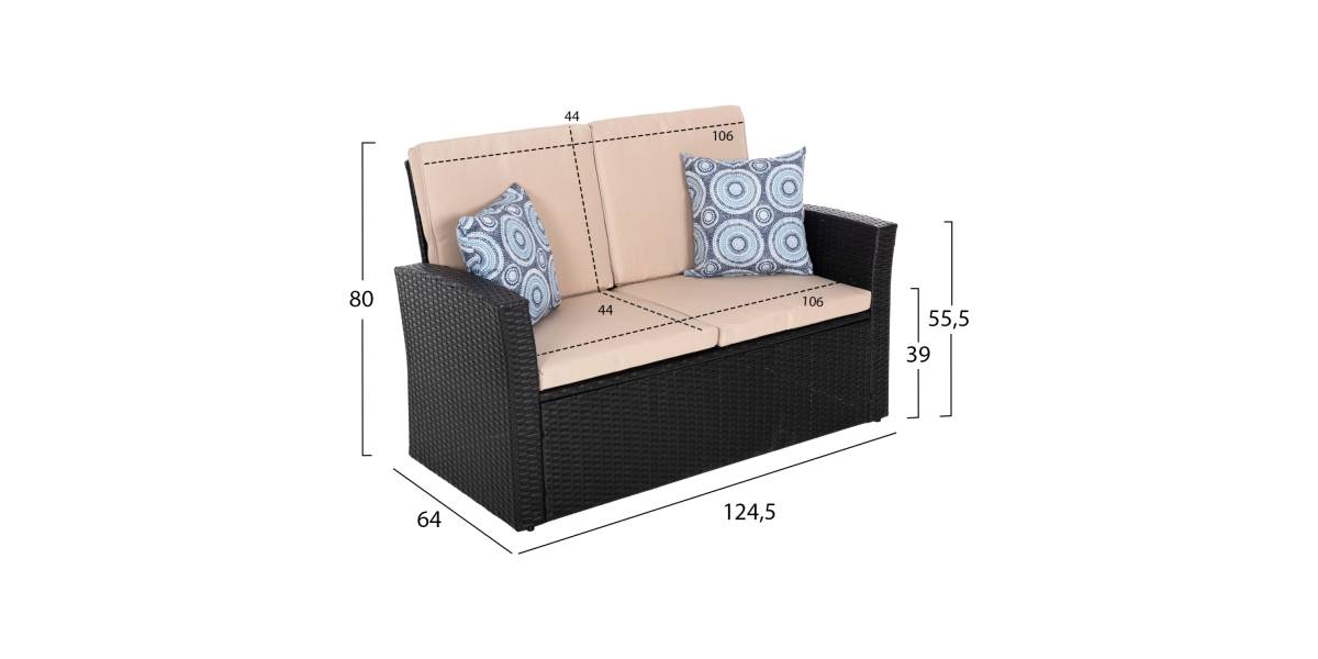 ΣΑΛΟΝΙ ΕΞ.ΧΩΡΟΥ 4ΤΜΧ THORE HM5978 ΣΥΝΘ. RATTAN ΜΑΥΡΟ-ΜΠΕΖ ΜΑΞΙΛΑΡΙΑ