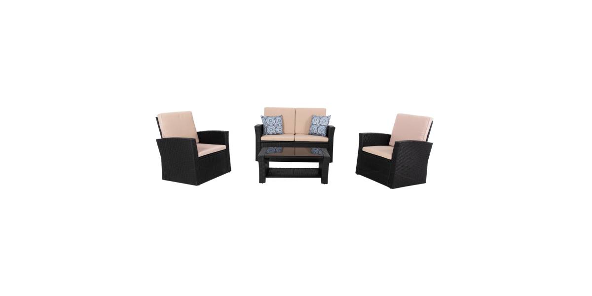 ΣΑΛΟΝΙ ΕΞ.ΧΩΡΟΥ 4ΤΜΧ THORE HM5978 ΣΥΝΘ. RATTAN ΜΑΥΡΟ-ΜΠΕΖ ΜΑΞΙΛΑΡΙΑ