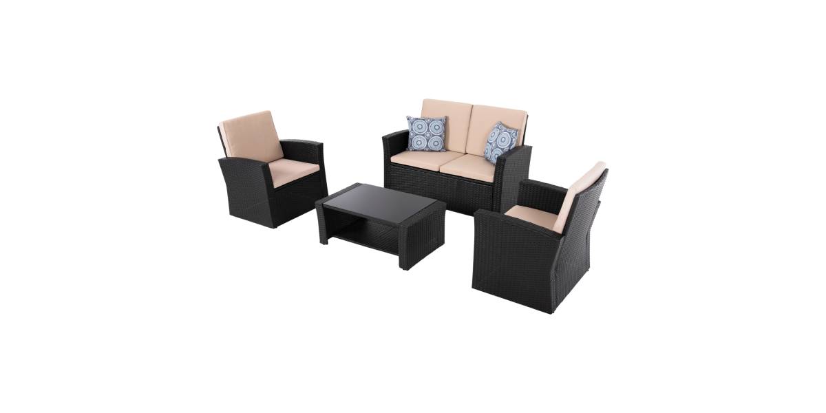 ΣΑΛΟΝΙ ΕΞ.ΧΩΡΟΥ 4ΤΜΧ THORE HM5978 ΣΥΝΘ. RATTAN ΜΑΥΡΟ-ΜΠΕΖ ΜΑΞΙΛΑΡΙΑ
