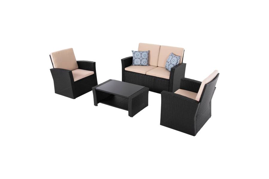 ΣΑΛΟΝΙ ΕΞ.ΧΩΡΟΥ 4ΤΜΧ THORE HM5978 ΣΥΝΘ. RATTAN ΜΑΥΡΟ-ΜΠΕΖ ΜΑΞΙΛΑΡΙΑ