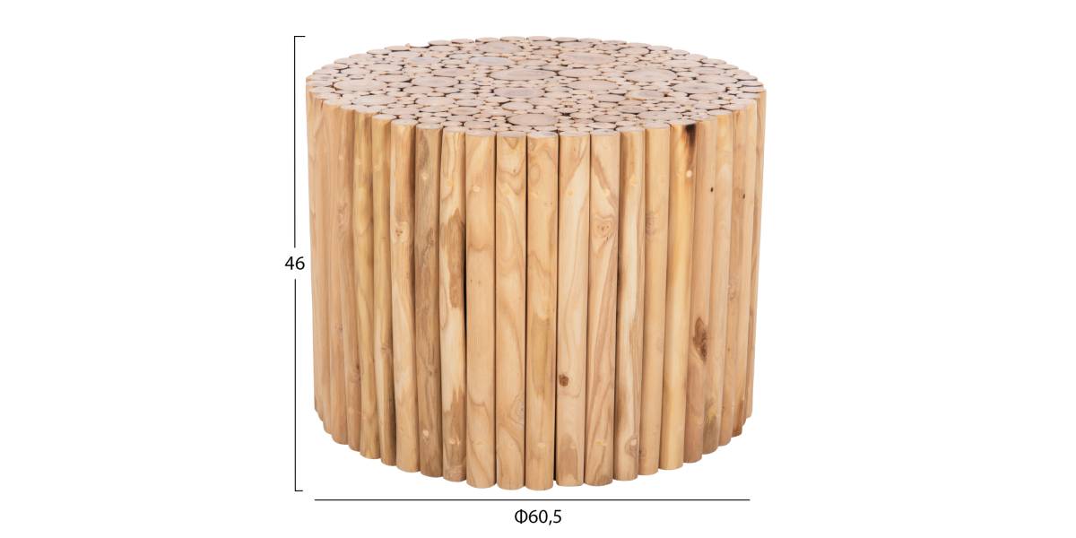 ΤΡΑΠΕΖΙ ΣΑΛΟΝΙΟΥ ΣΤΡΟΓΓΥΛΟ COOTER HM9864 ΚΛΑΔΙΑ TEAK-ΦΥΣΙΚΟ Φ60,5x46Υεκ.