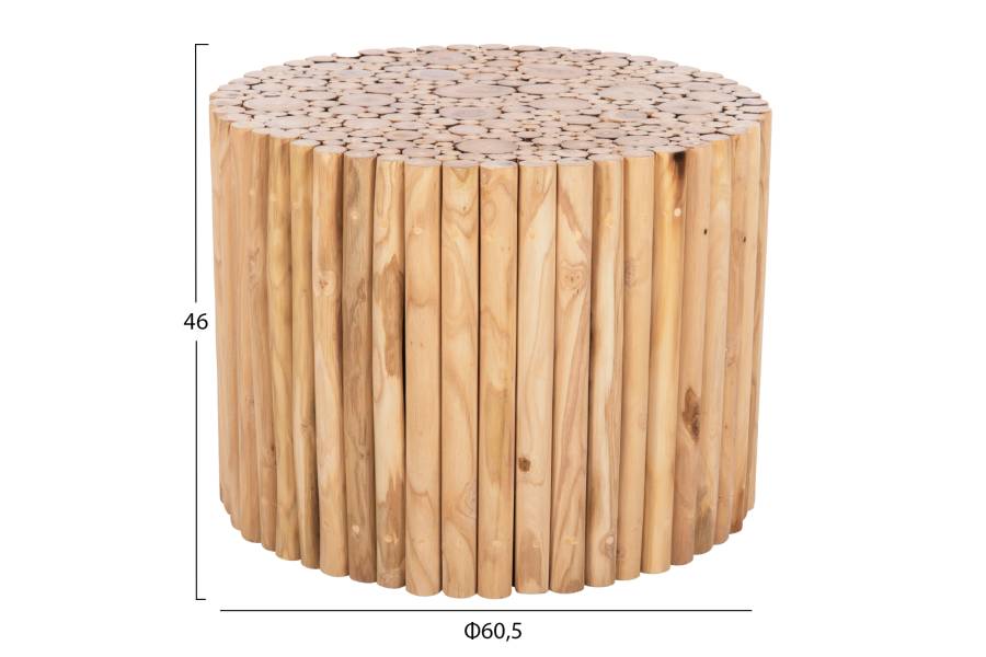 ΤΡΑΠΕΖΙ ΣΑΛΟΝΙΟΥ ΣΤΡΟΓΓΥΛΟ COOTER HM9864 ΚΛΑΔΙΑ TEAK-ΦΥΣΙΚΟ Φ60,5x46Υεκ.
