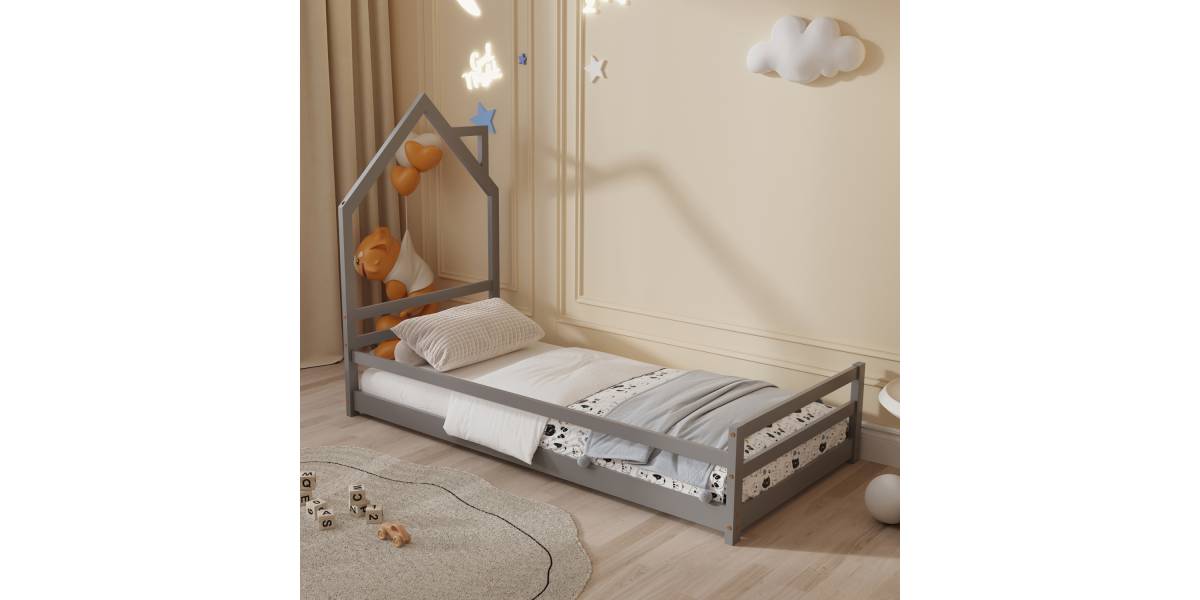 ΚΡΕΒΑΤΙ ΠΑΙΔΙΚΟ HOUSER HM676.05 τ.MONTESSORI ΞΥΛΟ ΠΕΥΚΟ ΓΚΡΙ- 190x90εκ
