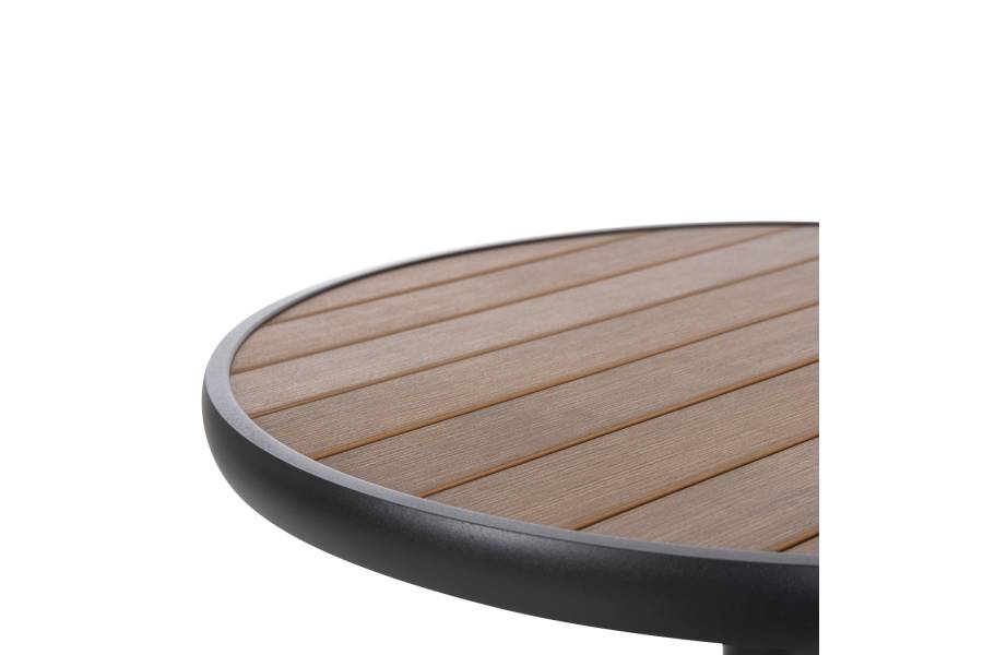 ΤΡΑΠΕΖΙ ΑΛΟΥΜΙΝΙΟΥ ΣΤΡΟΓΓΥΛΟ ALEXA HM6086.01 ΑΝΘΡΑΚΙ-POLYWOOD TOP ΦΥΣΙΚΟ Φ60x73Υεκ.