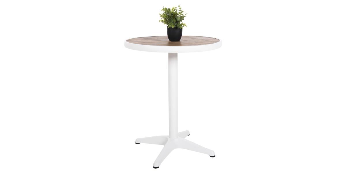 ΤΡΑΠΕΖΙ ΑΛΟΥΜΙΝΙΟΥ ΣΤΡΟΓΓΥΛΟ ALEXA HM6086.02 ΛΕΥΚΟ-POLYWOOD TOP ΦΥΣΙΚΟ Φ60x73Υεκ.