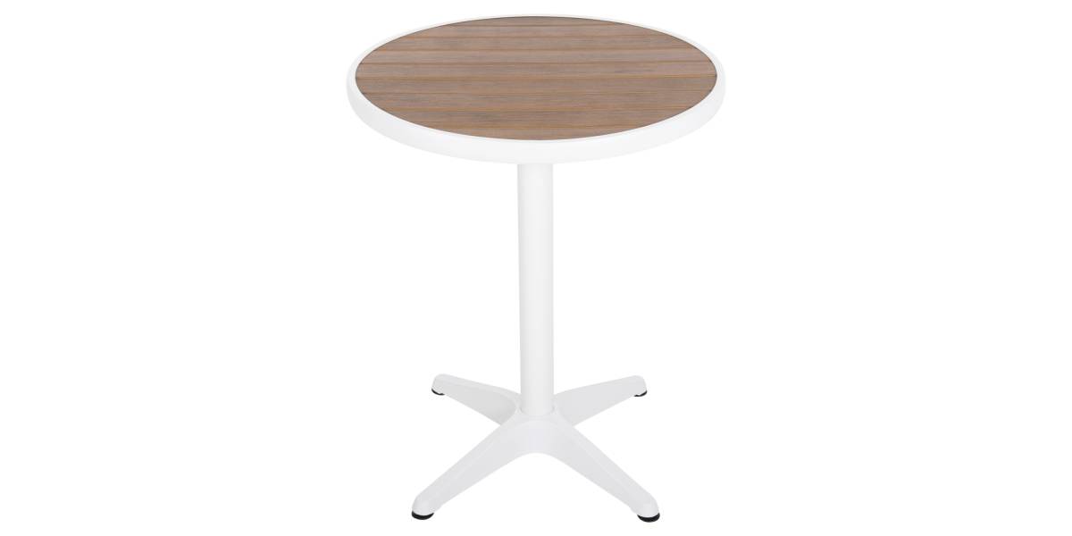 ΤΡΑΠΕΖΙ ΑΛΟΥΜΙΝΙΟΥ ΣΤΡΟΓΓΥΛΟ ALEXA HM6086.02 ΛΕΥΚΟ-POLYWOOD TOP ΦΥΣΙΚΟ Φ60x73Υεκ.