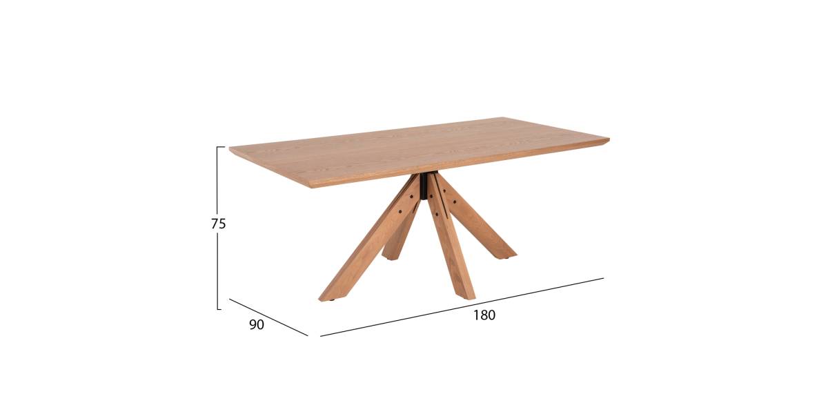 ΤΡΑΠΕΖΙ PAOLO HM9853 MDF ΜΕ ΚΑΠΛΑΜΑ ΦΡΑΞΙΝΟΥ-ΠΟΔΙΑ RUBBERWOOD-ΦΥΣΙΚΟ 180x90x75Yεκ
