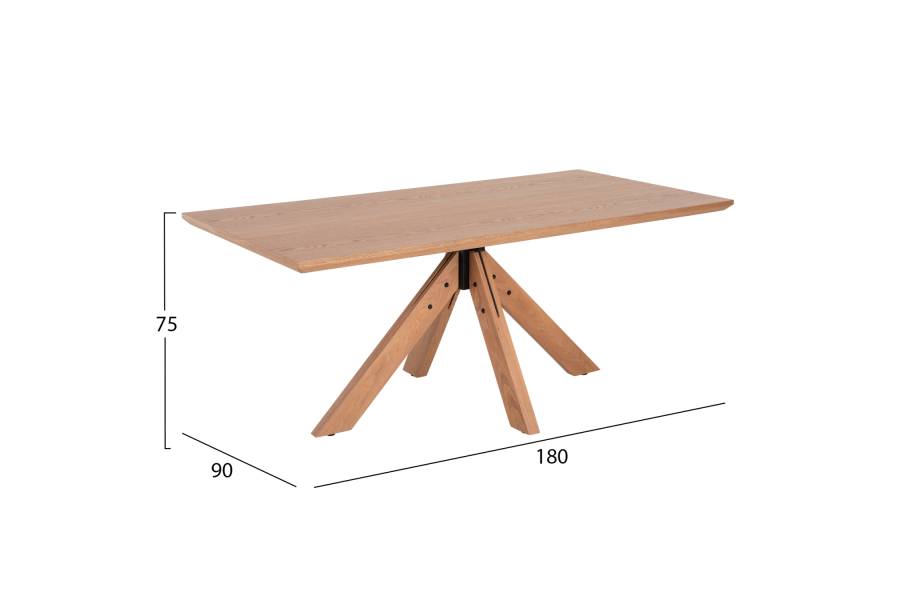 ΤΡΑΠΕΖΙ PAOLO HM9853 MDF ΜΕ ΚΑΠΛΑΜΑ ΦΡΑΞΙΝΟΥ-ΠΟΔΙΑ RUBBERWOOD-ΦΥΣΙΚΟ 180x90x75Yεκ